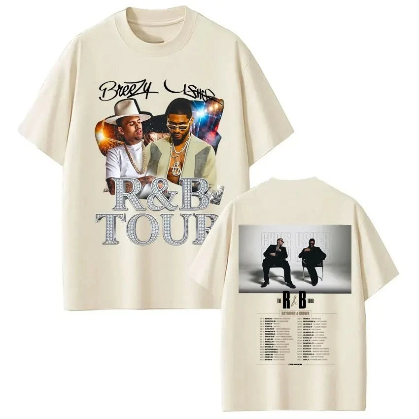 Men Women Hip Hop Fashion Summer T Shirts Rapper Chris Brown Usher Raymond The R&B Tour T-shirt Oversized Casual Cotton T Shirt