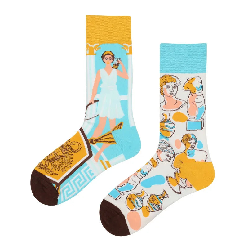 Hip-hop AB version asymmetric tide socks for men and women couples fashion trend popular jacquard cartoon long tube cotton socks