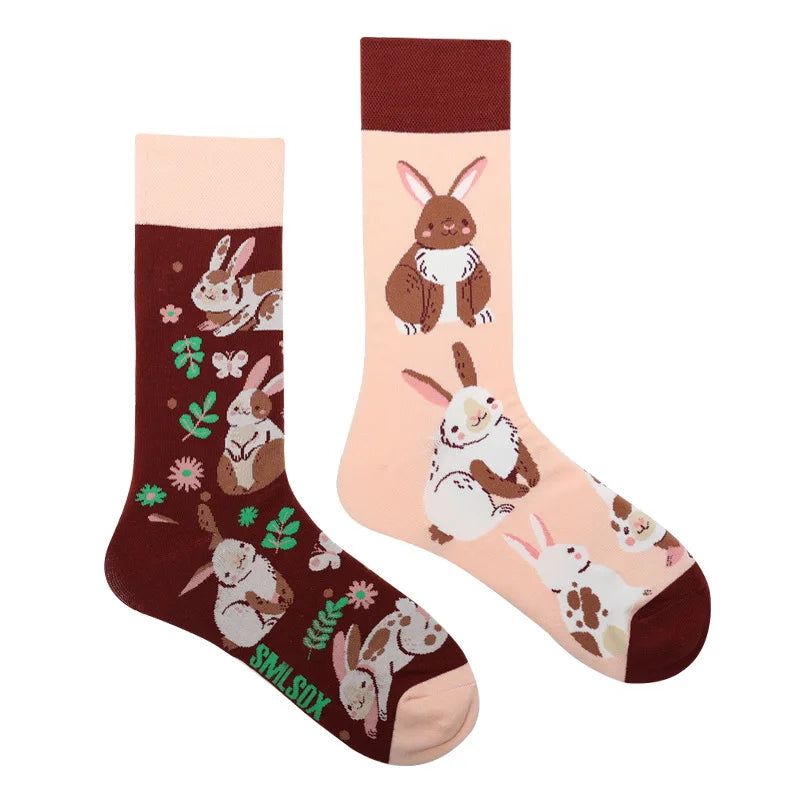Hip-hop AB version asymmetric tide socks for men and women couples fashion trend popular jacquard cartoon long tube cotton socks