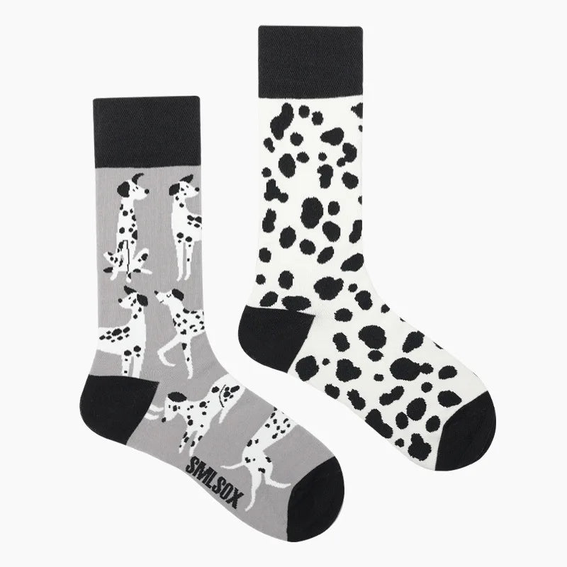 Hip-hop AB version asymmetric tide socks for men and women couples fashion trend popular jacquard cartoon long tube cotton socks