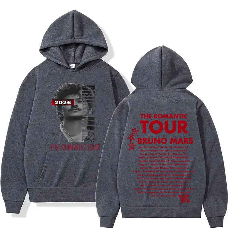 Rapper Bruno Mars 2026 Hip Hop Album Casual Hoodie Mens Punk Oversized Double Sided Print Sweatshirts Loose Long Sleeve Pullover
