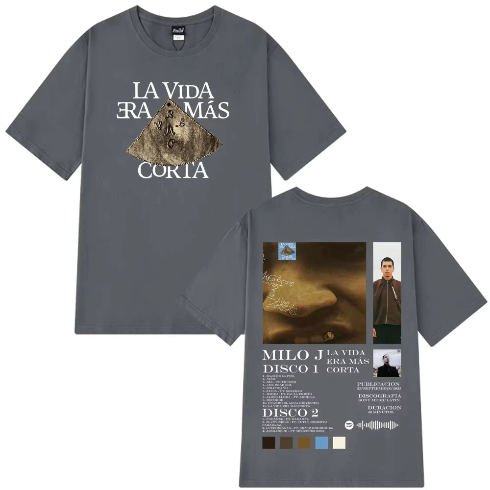 Rapper Milo J La Vida Era Mas Corta Album T Shirt Men Women Hip Hop T-shirt Cotton Casual Short Sleeve High Quality Male T-shirt
