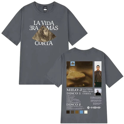 Rapper Milo J La Vida Era Mas Corta Album T Shirt Men Women Hip Hop T-shirt Cotton Casual Short Sleeve High Quality Male T-shirt