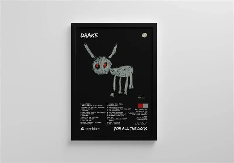 Black and White Drake Concert Cover Poster Aesthetic Pop Rapper Music Album for All the Dogs Canvas Print Wall Art Room Decor
