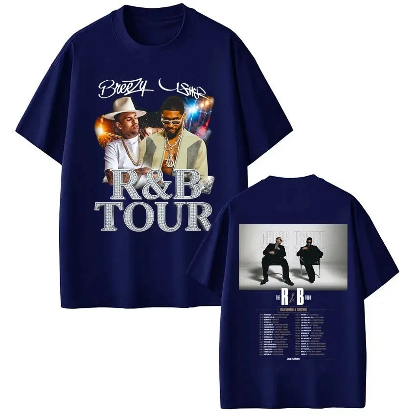 Men Women Hip Hop Fashion Summer T Shirts Rapper Chris Brown Usher Raymond The R&B Tour T-shirt Oversized Casual Cotton T Shirt