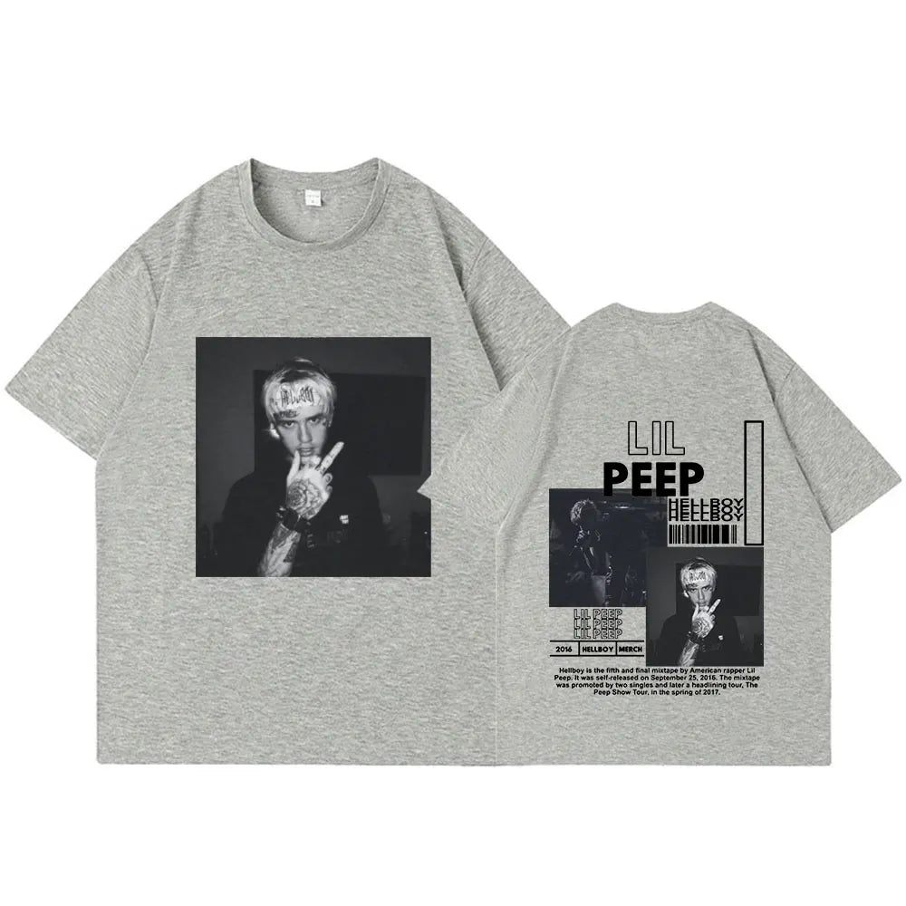 Rapper Lil Peep T-Shirt Hellboy Crybaby Hip Hop Graphic T shirt Summer Men's Clothing Aesthetic Oversized Cotton Tee Shirt