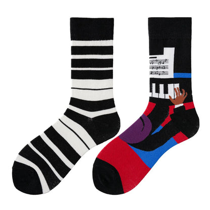 Hip-hop AB version asymmetric tide socks for men and women couples fashion trend popular jacquard cartoon long tube cotton socks