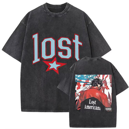 Rapper MGK Day Lost Americana Tour 2026 Vintage Washed T Shirts Men's Women Hip Hop Punk Gothic Short Sleeve T-shirts Streetwear