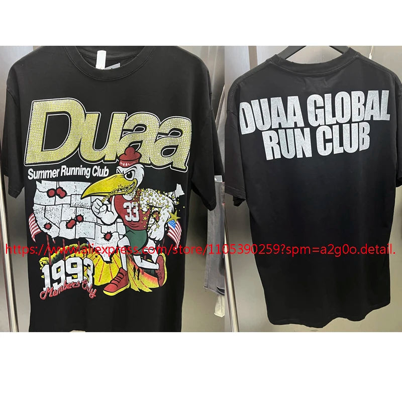 High Street Hip Hop DUAA Short Sleeved Oversize American Style Retro Washed Distressed Red Duaa T-shirt
