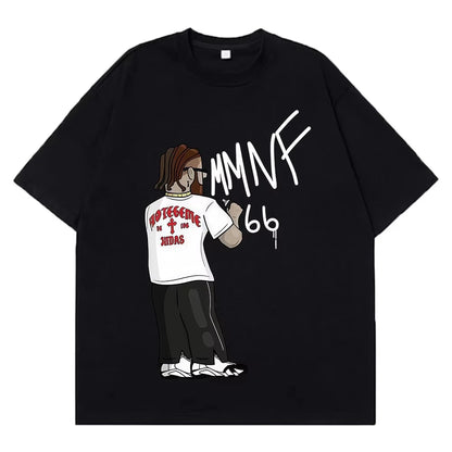 Rapper Hades66 Fashion Print T-shirt Men Women Hip-hop Vintage T-shirts Short-sleeved Top Casual Aesthetic Trend T-shirts