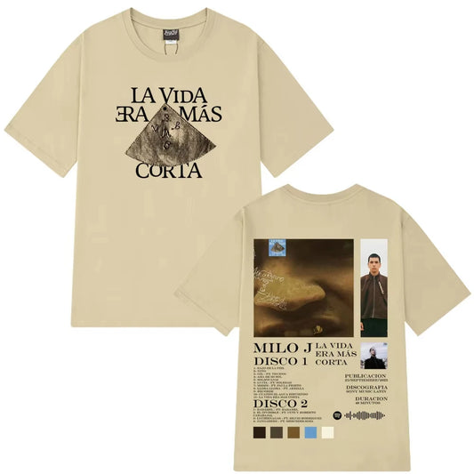 Rapper Milo J La Vida Era Mas Corta Album T Shirt Men Women Hip Hop T-shirt Cotton Casual Short Sleeve High Quality Male T-shirt