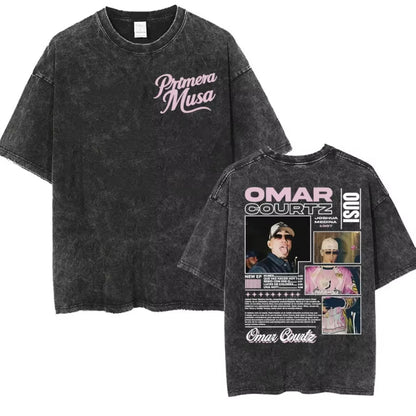 Rapper Omar Courtz Primera Musa World Tour T Shirts Men Women Fashion Gothic Hip Hop T-shirt Vintage Washed Short Sleeve T-shirt