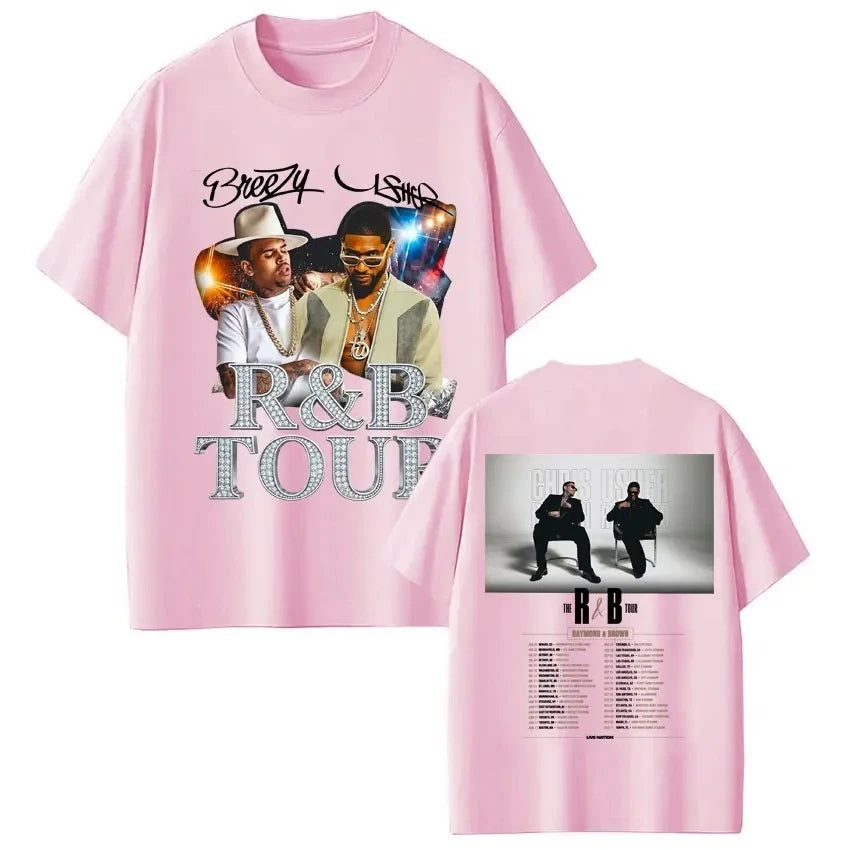 Men Women Hip Hop Fashion Summer T Shirts Rapper Chris Brown Usher Raymond The R&B Tour T-shirt Oversized Casual Cotton T Shirt