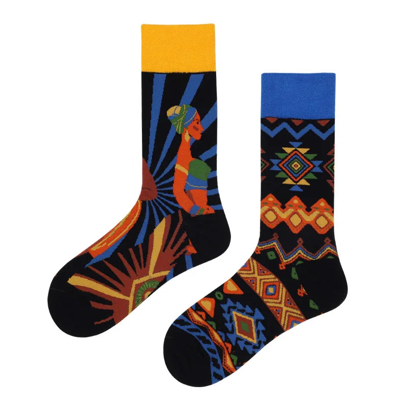 Hip-hop AB version asymmetric tide socks for men and women couples fashion trend popular jacquard cartoon long tube cotton socks