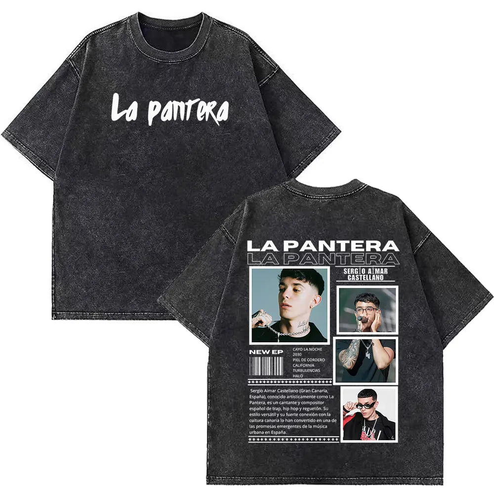Rapper La Panter Lucho Rk Fashion Graphics Tees Men Women Casual T-shirt Short-sleeved Aesthetic Hip-hop Vintage Washed T-shirts
