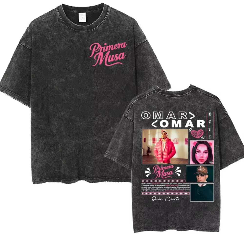 Rapper Omar Courtz Primera Musa World Tour T Shirts Men Women Fashion Gothic Hip Hop T-shirt Vintage Washed Short Sleeve T-shirt