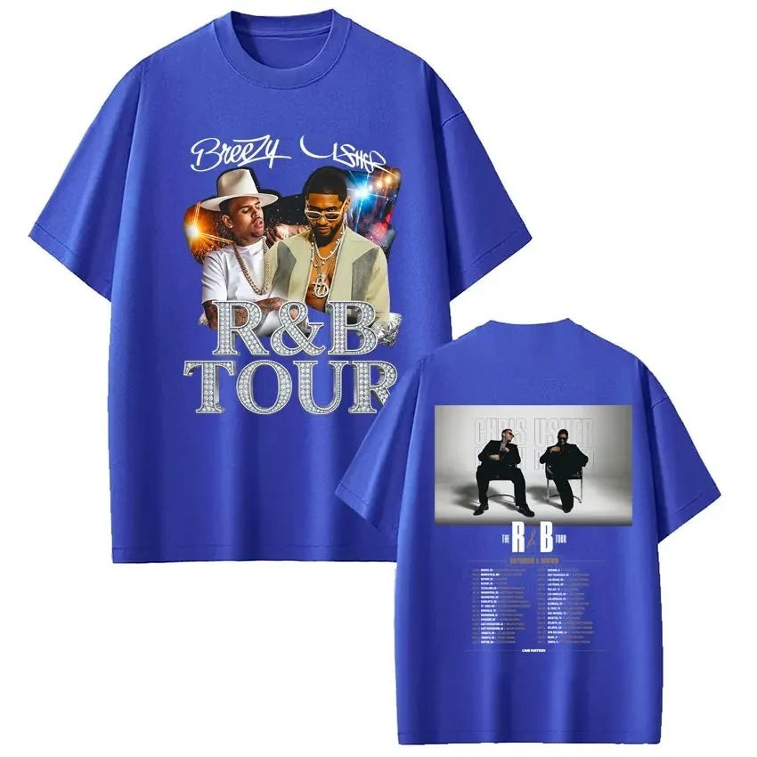 Men Women Hip Hop Fashion Summer T Shirts Rapper Chris Brown Usher Raymond The R&B Tour T-shirt Oversized Casual Cotton T Shirt