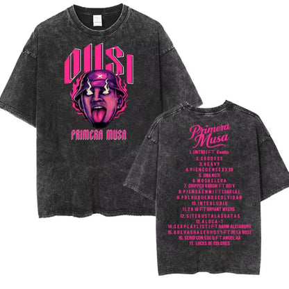Rapper Omar Courtz Primera Musa World Tour T Shirts Men Women Fashion Gothic Hip Hop T-shirt Vintage Washed Short Sleeve T-shirt