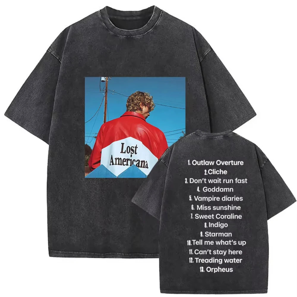 Rapper MGK Day Lost Americana Tour 2026 Vintage Washed T Shirts Men's Women Hip Hop Punk Gothic Short Sleeve T-shirts Streetwear