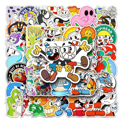 50pcs Game Cuphead Graffiti Stickers Toys Laptop iPad Skateboard Journal Gift Guitar Stickers
