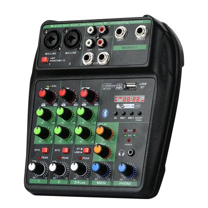A4 4 Channel Portable Professional Audio Mixer with Bluetooth 48V Phantom,Monitoring Function for DJ Karaoke PC MP3 microphone