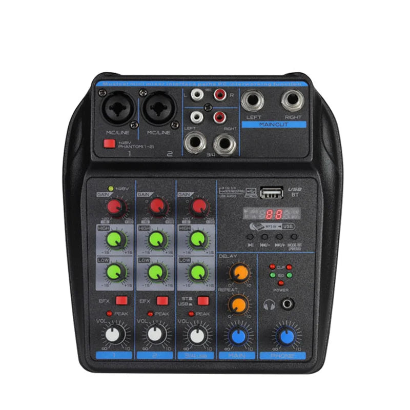 4 Channel Mixer Dj Mixing Console Met Bluetooth 48V Phantom Power Monitor Karaoke Systeem Usb Mixer Audio
