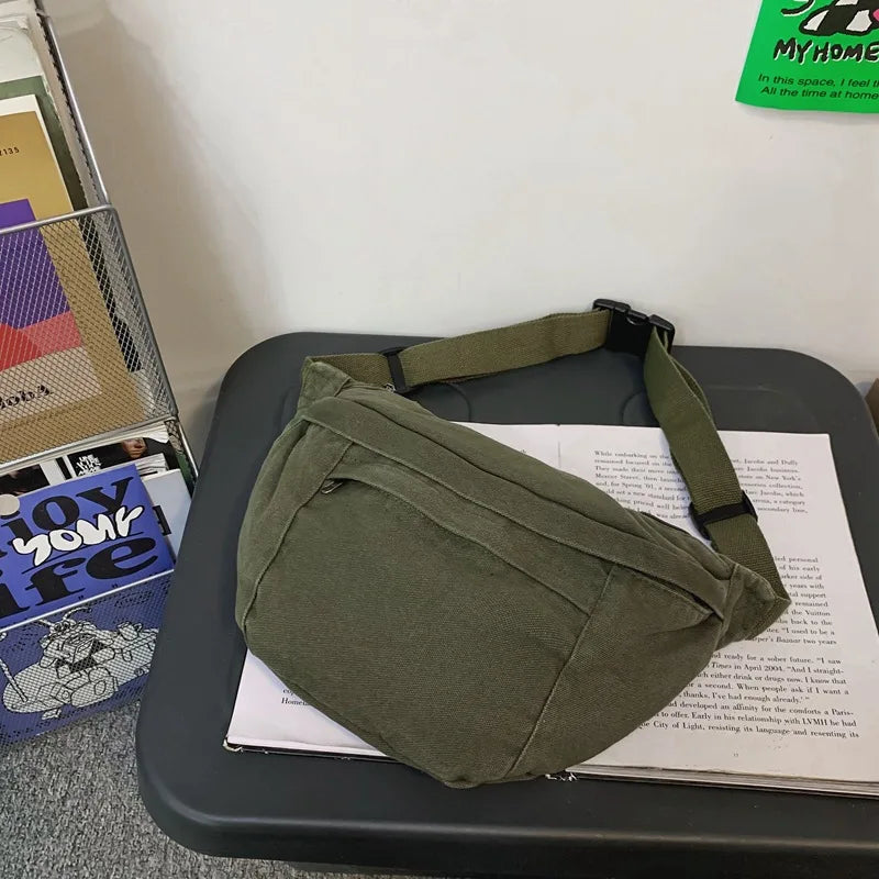 Fashion simple Waist Bags Unisex Canvas Chest packs Phone Pack Street Hip hop Belt Bag Large capacity Ladies Crossbody Chest Bag