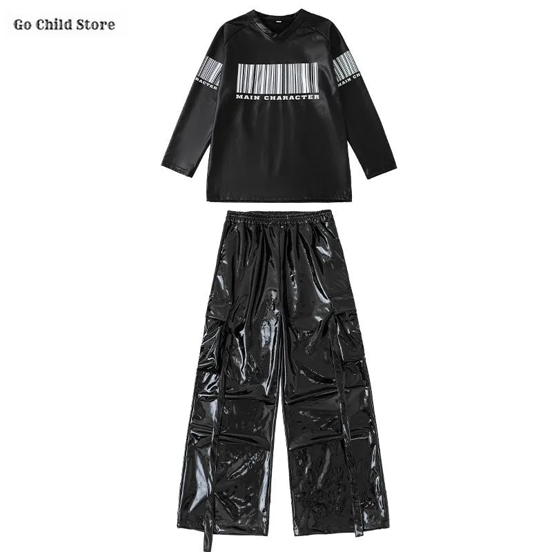 Hip Hop Boys Cool Shiny Sweatshirt Street Dance Cargo Pants Girls K-pop Clothes Set Kid Hip Hop Jazz Costume Children Streetwear