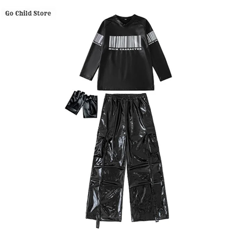 Hip Hop Boys Cool Shiny Sweatshirt Street Dance Cargo Pants Girls K-pop Clothes Set Kid Hip Hop Jazz Costume Children Streetwear