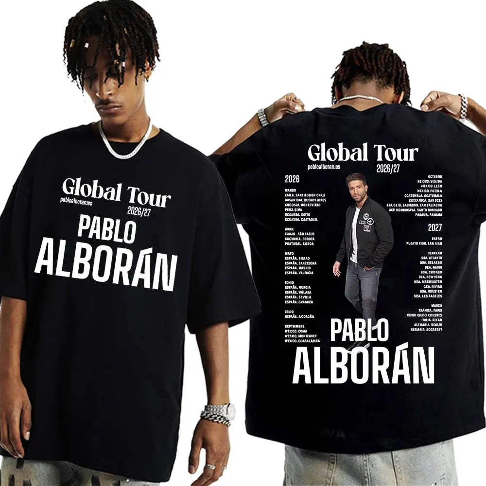 Rapper Pablo Alborán Global Tour 2026-2027 Graphic T-shirts Men Women Fashion Hip Hop Retro T Shirt Cotton 100% Oversized Tshirt