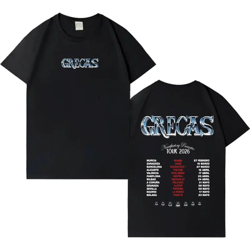 Rapper Grecas 2026 Tour Pop Graphics T-shirts Men Harajuku High Quality Oversized T-shirt Crewneck Y2K Casual Short Sleeve Tees