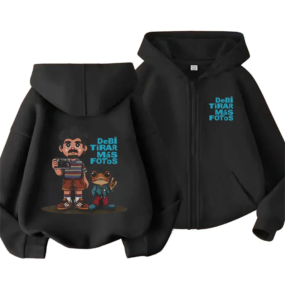 Rapper Bad Bunny Debi Tirar Mas Fotos DTMF Zipper Hoodie Men Women Hip Hop Fashion Pop Music Zip Up Jacket Oversized Streetwear