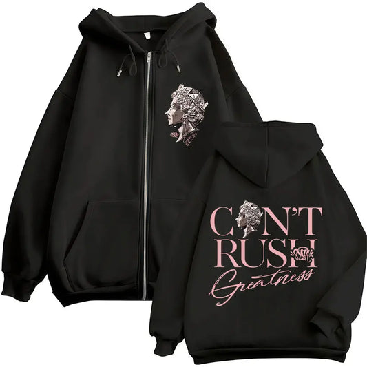 Rapper Central Cee CAN'T RUSH GREATNESS Zipper Hoodies Men Women Hip Hop Fashion Pop Music Zip Up Hooded Sweatshirts Jacket Coat