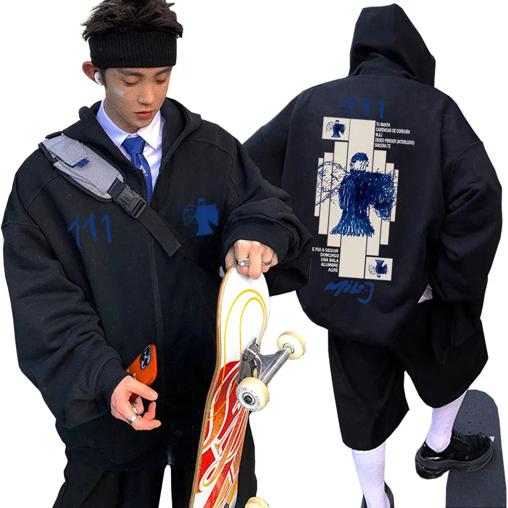 Rapper Milo J 111 Album Graphic Zipper Hoodie Men Women Hip Hop Fashion Oversized Streetwear Unisex Vintage Casual Zip Up Jacket