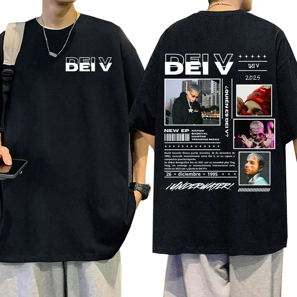 Rapper Dei V Quien Es Dei V? Tour 2025 T-shirts Men Women Vintage Hip Hop Music T-shirt Unisex O-Neck Oversized Cotton T Shirt