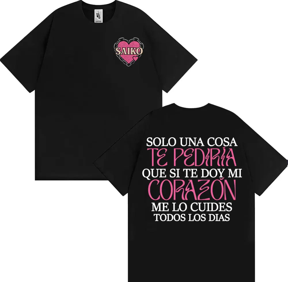 Rapper SAIKO Corazón Album Letters Print Tee Shirt Men Women Fashion Hip Hop Gothic T-shirt Cotton 100% Casual Oversized T Shirt