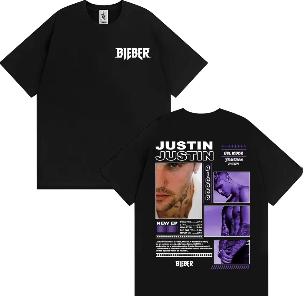 Rapper Justin Bieber Album Tour Cover T Shirt Men Women Fashion Hip Hop Pop Music T Shirts High Quality Cozy 100% Cotton T-shirt