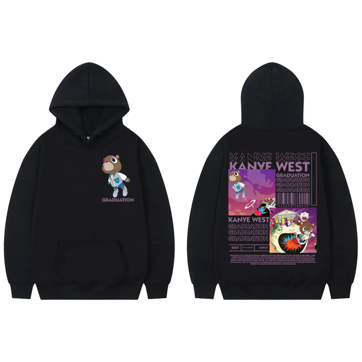 Rapper Kanye West Graduation Album Merch Hoodies Fashion Hip Hop Hooded Sweatshirts Men's Women's High Quality Fleece Pullovers