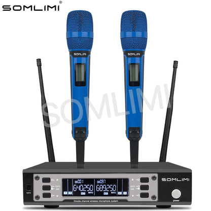 SOMLIMI 135G4 UHF Dual Channels Profession Wireless Microphone System Stage Performance Dynamic Long Distance Metal Handheld