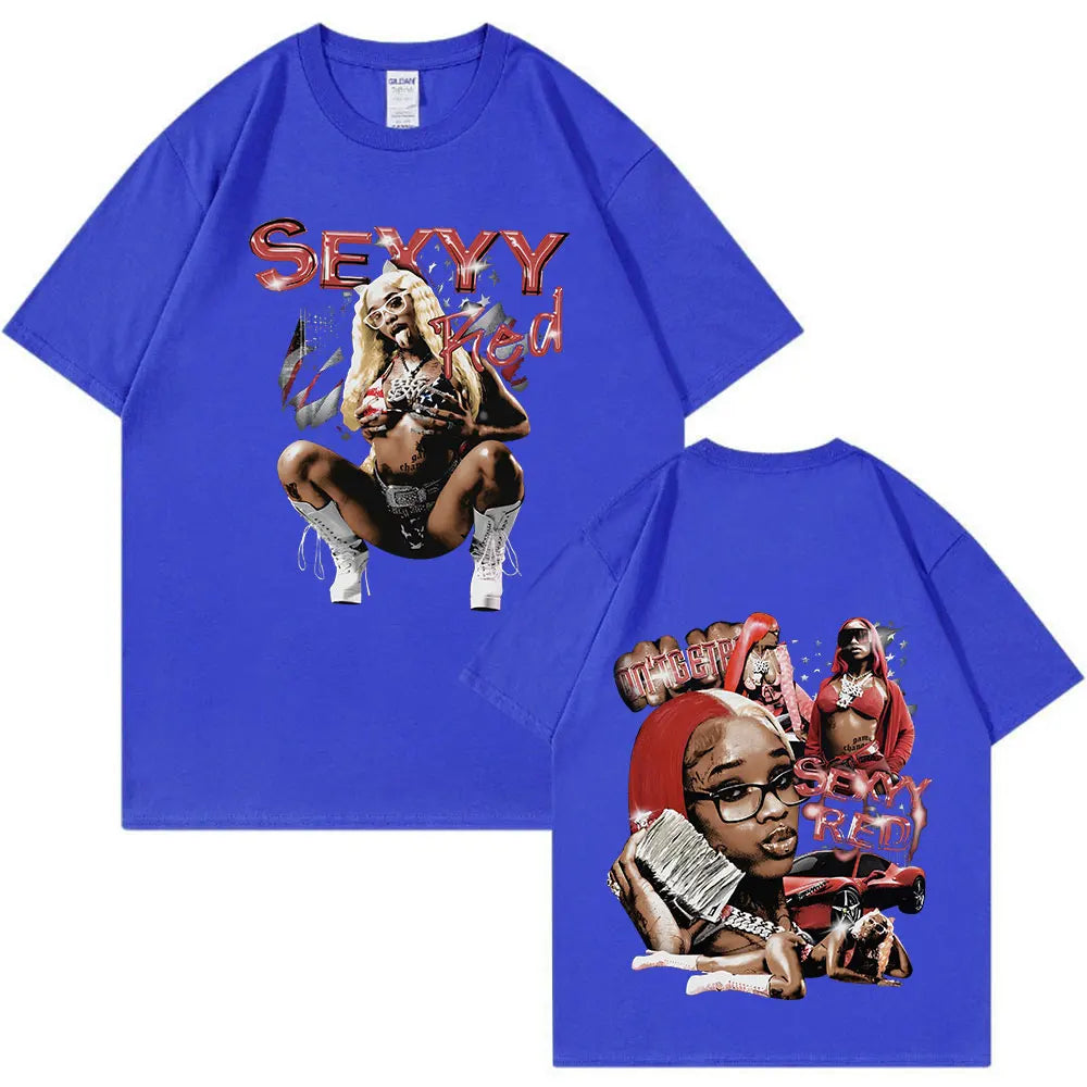 Rapper Sexyy Red Graphic T-shirt Men Women Fashion Hip Hop Oversized T Shirt Casual 100% Cotton Short Sleeve T-shirts Streetwear