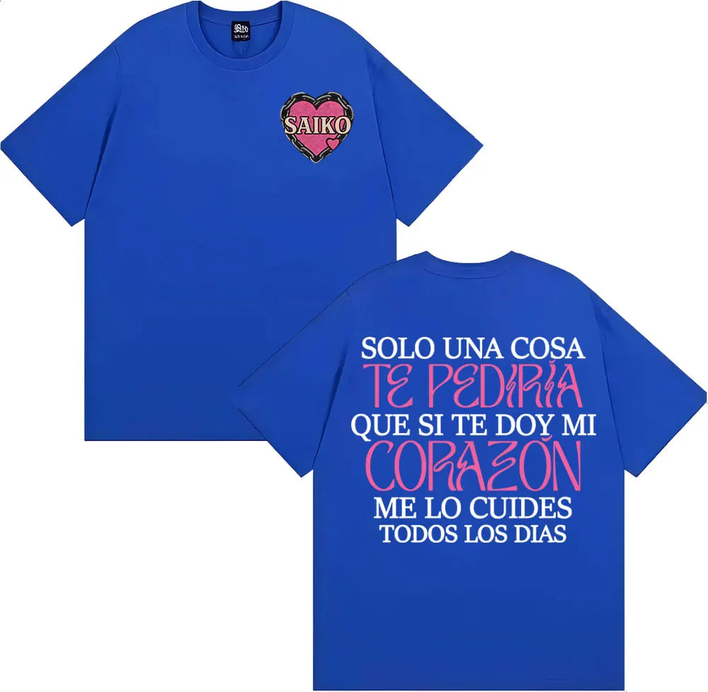 Rapper SAIKO Corazón Album Letters Print Tee Shirt Men Women Fashion Hip Hop Gothic T-shirt Cotton 100% Casual Oversized T Shirt