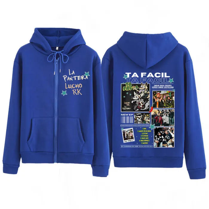 Rapper La Panter Lucho Rk Ta Facil Album 2025 Tour Fashion Print Zipper Hoodie Men Harajuku Hip-hop Oversized Zip Up Tracksuit