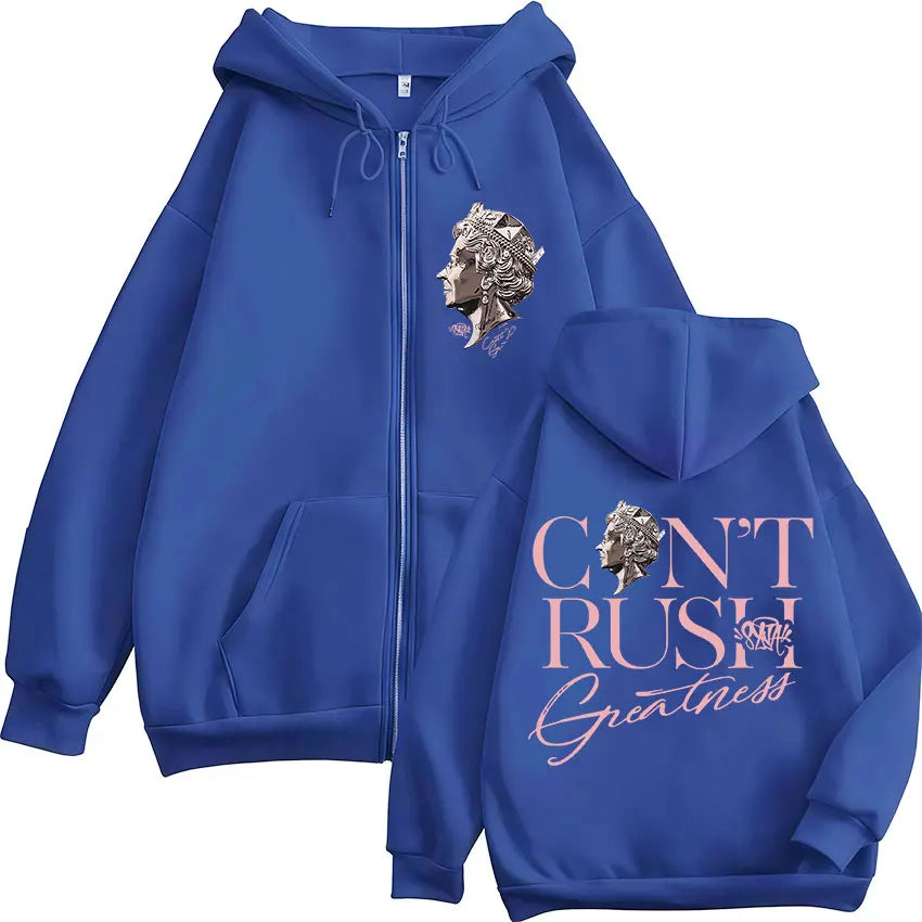 Rapper Central Cee CAN'T RUSH GREATNESS Zipper Hoodies Men Women Hip Hop Fashion Pop Music Zip Up Hooded Sweatshirts Jacket Coat