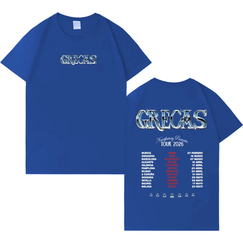 Rapper Grecas 2026 Tour Pop Graphics T-shirts Men Harajuku High Quality Oversized T-shirt Crewneck Y2K Casual Short Sleeve Tees