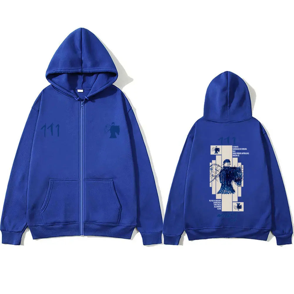 Rapper Milo J 111 Album Graphic Zipper Hoodie Men Women Hip Hop Fashion Oversized Streetwear Unisex Vintage Casual Zip Up Jacket