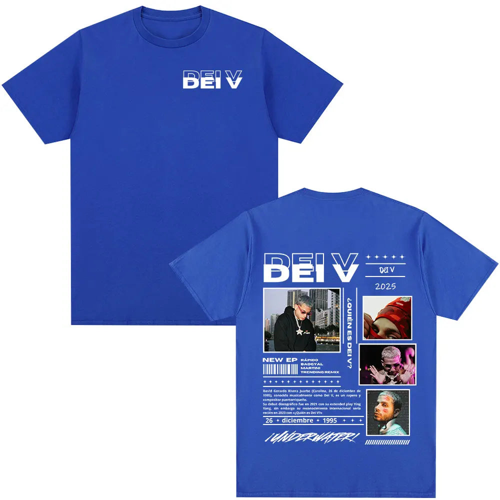 Rapper Dei V Quien Es Dei V? Tour 2025 T-shirts Men Women Vintage Hip Hop Music T-shirt Unisex O-Neck Oversized Cotton T Shirt