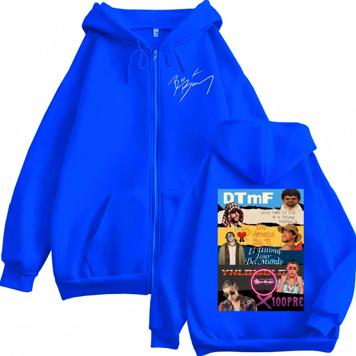 Rapper Bad Bunny Album Poster Graphic Zipper Hoodies Fashion Hip Hop Zip Up Hooded Sweatshirts Men Women Casual Loose Pullovers