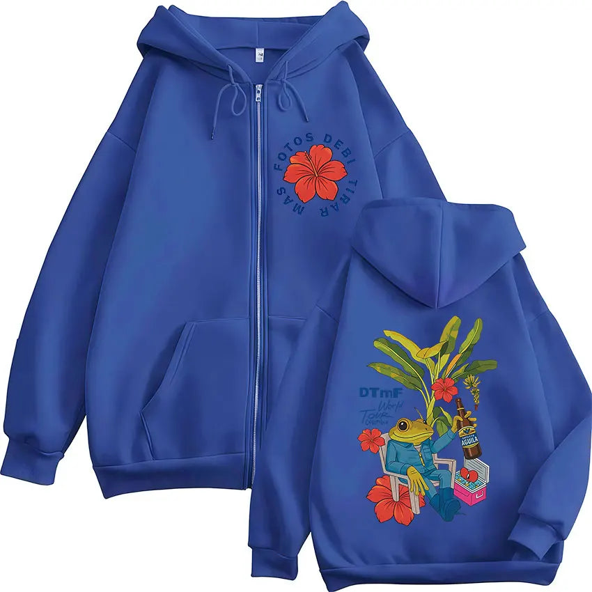 Rapper Bad Bunny Debi Tirar Mas Fotos DTMF 2026 Tour Zipper Hoodies Men Women Fashion Zip Up Hooded Sweatshirts Jackets Coats