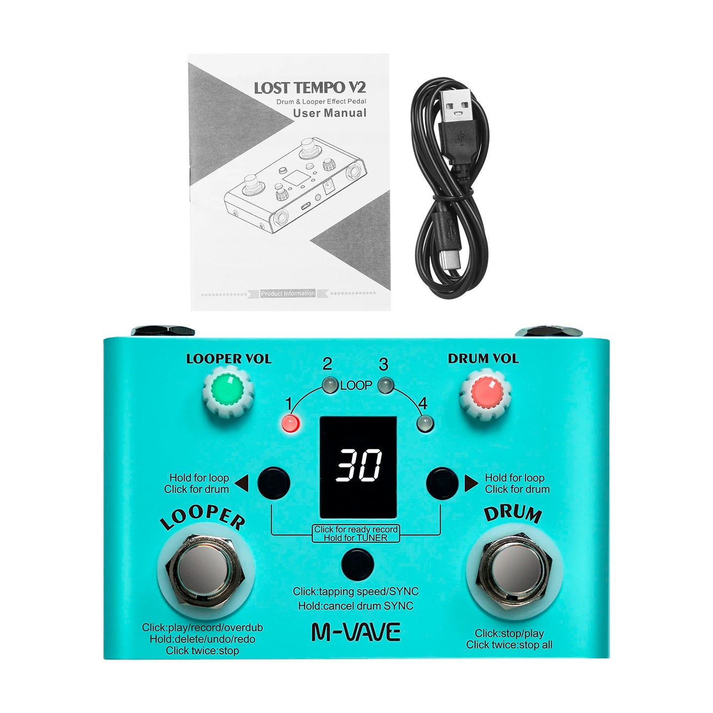 Double Footswitch Looper Pedal Looper M-VAVE LOST TEMPO Effect Pedal Drum & Looper Effector Mini 2-in-1 Looper & Drum Machine