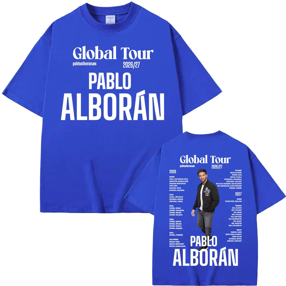 Rapper Pablo Alborán Global Tour 2026-2027 Graphic T-shirts Men Women Fashion Hip Hop Retro T Shirt Cotton 100% Oversized Tshirt